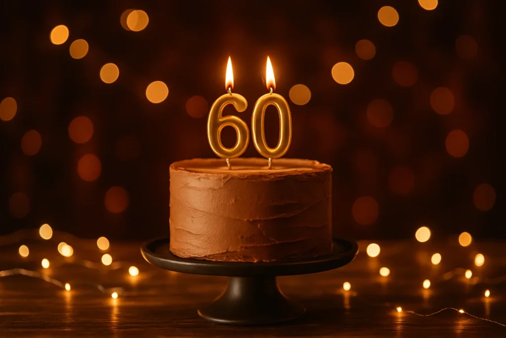 עוגה חגיגית ליום הולדת 60 עם נרות ועוגה חמים