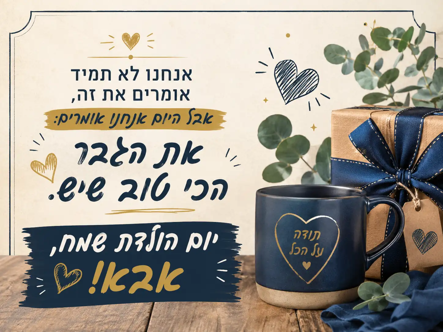 כרטיס ברכה לאבא ליום הולדת – אנחנו לא תמיד אומרים את זה, אבל היום אנחנו אומרים: אתה הגבר הכי טוב שיש