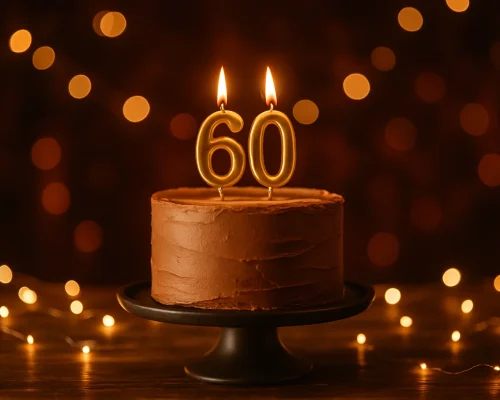 עוגה חגיגית ליום הולדת 60 עם נרות ועוגה חמים